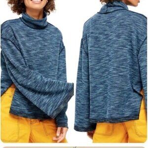 Free People Overboard Combo Sweater knit PULLOVER Blue Women lagenlook y2k cozy